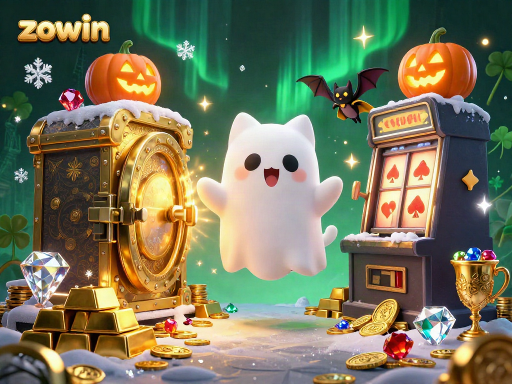 Catch the thrill at Zowin with this spooky casino scene featuring a ghost cat and vampire bat.