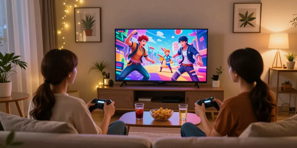 Couple enjoying an ero game on the couch in a cozy living room setting.