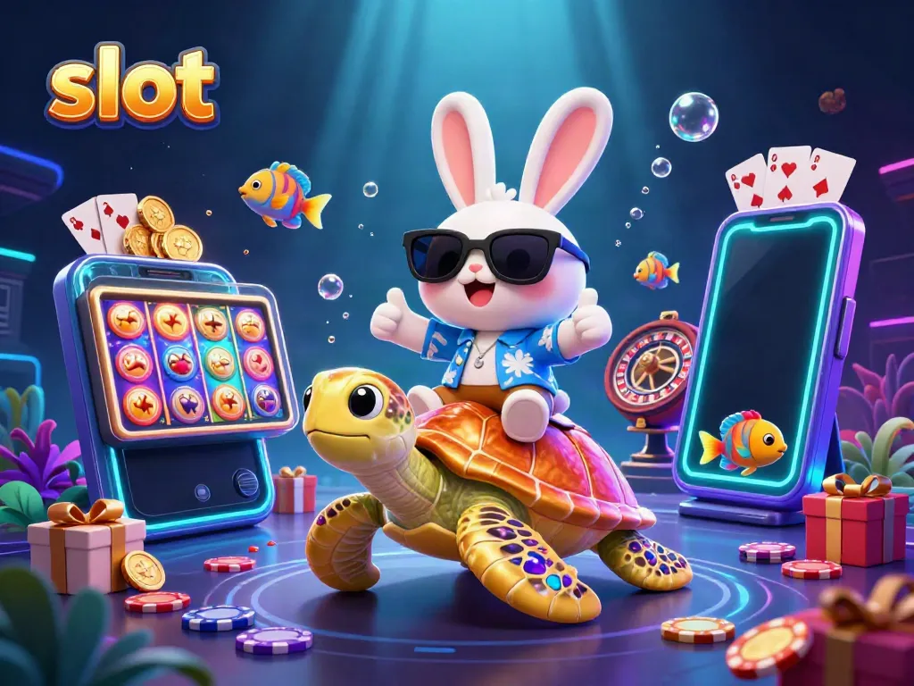Experience the thrill of slot games in a vibrant underwater scene with cartoon characters.