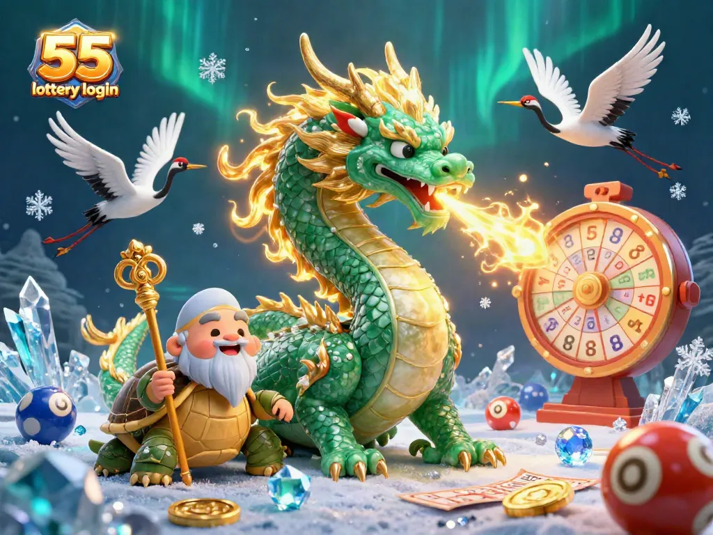 Experience the excitement of 55 lottery login through a vibrant 3D illustration with iconic gambling elements.