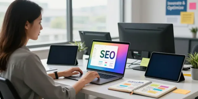 Content strategist optimizing instant indexing strategies in a modern office.