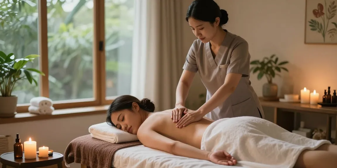 Relaxing 잠실출장마사지 experience with a professional therapist providing a soothing massage in a tranquil home spa setting.