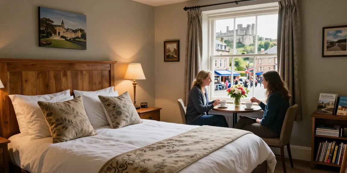 Relaxing morning view in a B&B Skipton room with cozy decor and castle view.