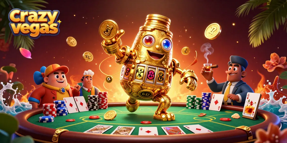 Experience the thrill of crazyvegas with the golden golem spinning slot machine symbols amidst poker excitement.