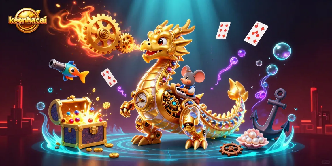 Experience exhilarating moments with keonhacai showcasing a golden dragon and casino elements