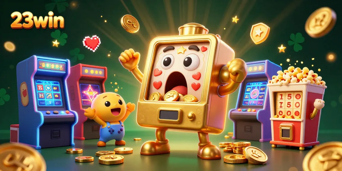 Engage with 23win's thrilling slot experience as the golden slot machine rejoices in a jackpot!