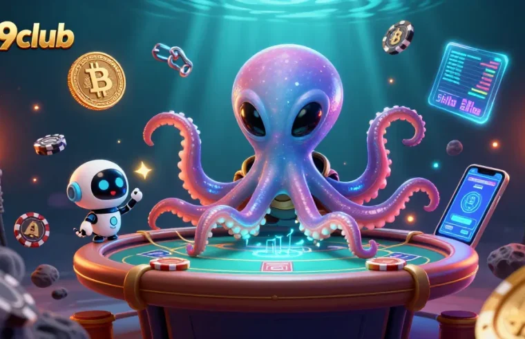 Engage with thrilling poker action at 789club with unique alien characters and neon crypto elements.
